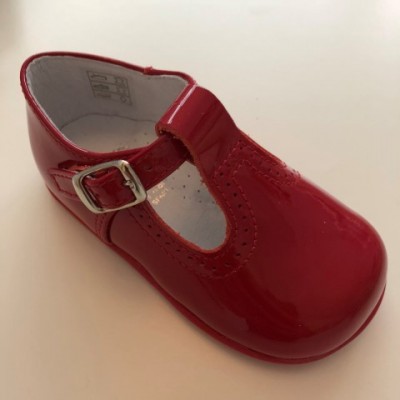 184-E Nens Red Patent T-Bar Shoe 